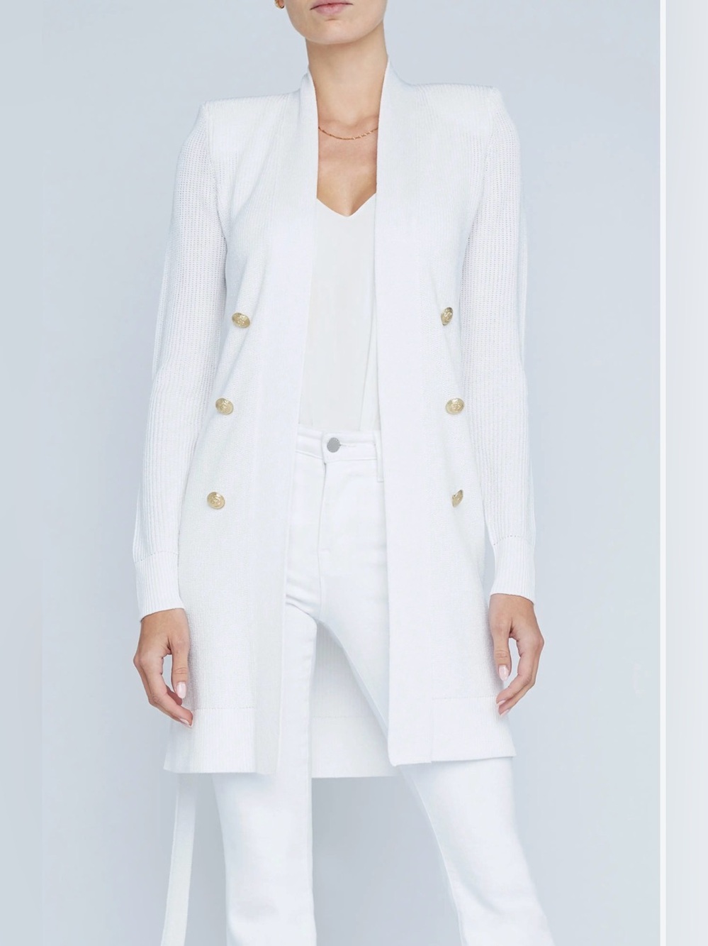 L’AGENCE Noe Metallic Double Breasted Rib Cardigan White Gold - Size S